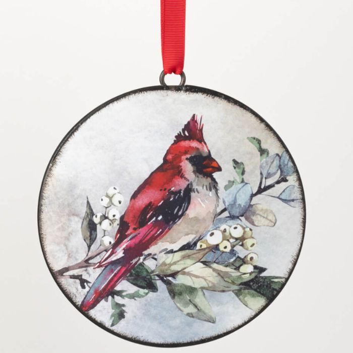 Cardinal Metal Disc Ornament